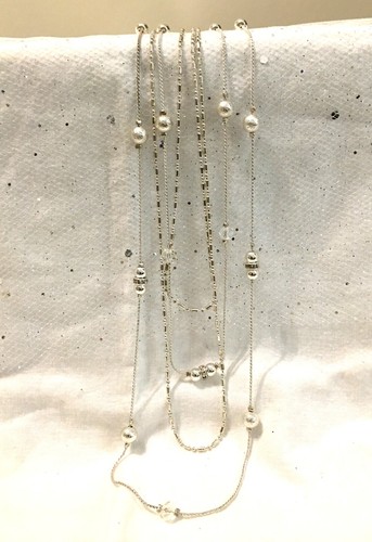 Liz Claiborne Four Strand Silver Tone Necklace with Bead Accents, 18 in.