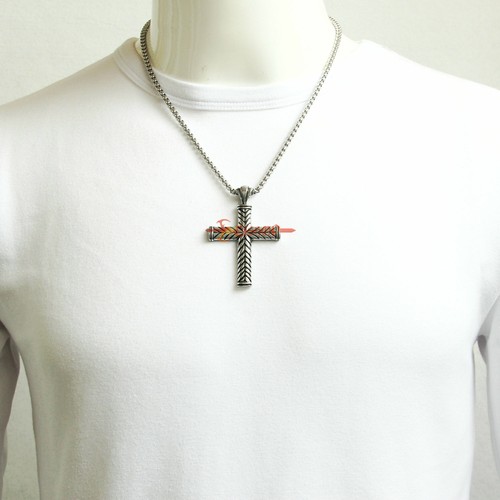 Collana Ciondolo Croce Grano Religiosa Uomo Retro Argento Acciaio Inox - Foto 9 di 27
