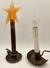 Pair Primitive Candles/Candle Holders Colonial Tin Works Star Candle Nonworking