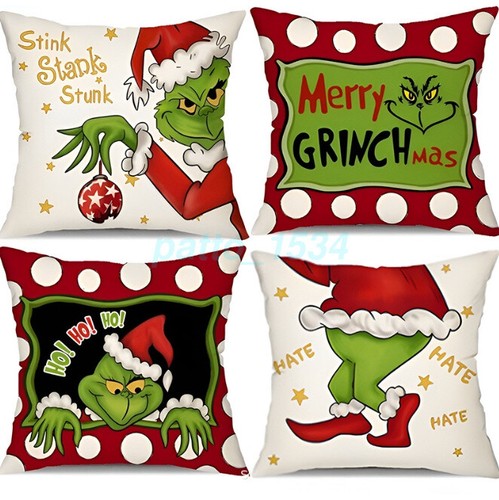 4PCS Xmas The Grinch Cushion Cover Pillow Case Sofa Throw Home Decor Xmas Decor - Picture 6 of 42