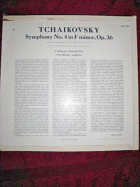 LP, Tchaikovsky Symphony No 4 F minor, Op 36. Kletzki,  Paris, 1963, AM 2241 VGC - Image 2 of 4