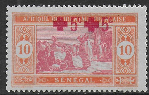French Senegal stamps 1915 YV 70 DOUBLE Ovpt MLH VF / YV not listed / RED CROSS - 第 1/1 張圖片