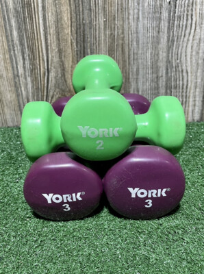 YORK Dumbbells 2-3lb (6lbs Total) 2-2lb (4lbs total) Hand Weights Rubber  Coating