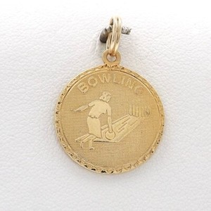 Authentic Girls Bowling Bowler Gold Plated Disc Charm Pendant Old Stock