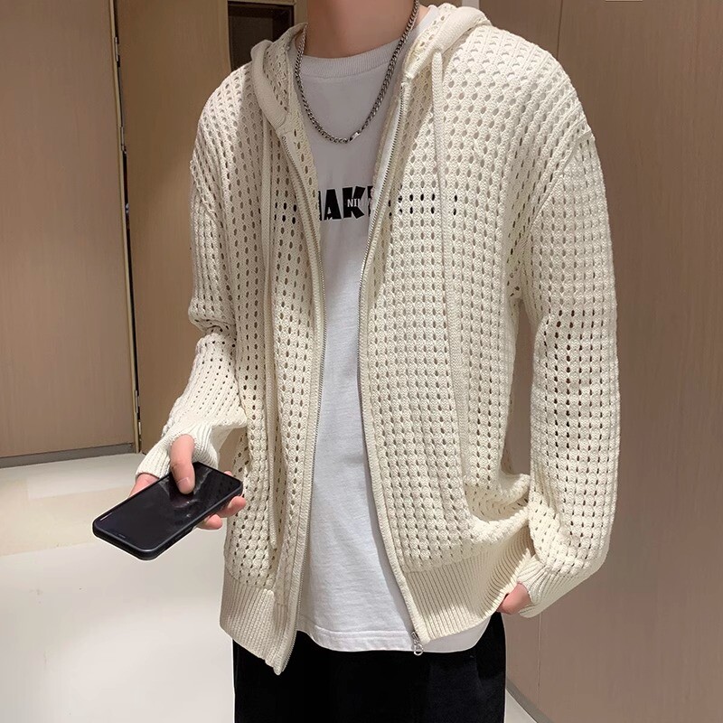 Unisex Hollow Out Knit Cardigan Hoodie Sweater Zip Jumper Unisex Hollow Out Knit Cardigan Hoodie Sweater Zip Jumper