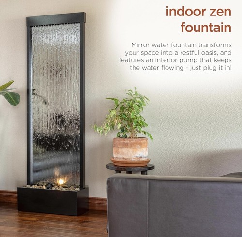 Waterfall Mirror Tall Indoor/Outdoor 72” With Stones, Zen Decor For Home - Picture 4 of 11