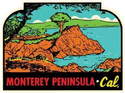 Monterey Peninsula California  CA   vintage style sticker travel decal