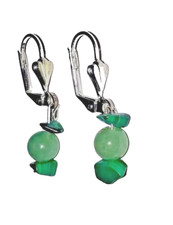 Silver plated Natural Green Aventurine malachite Lever Back Dangle Earrings L2