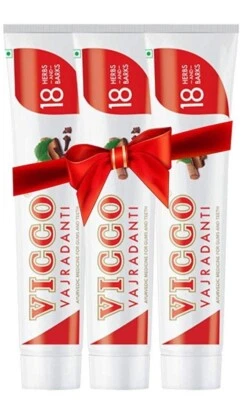 3 X 200g VICCO VAJRADANTI 18 HERBS AND BARKS AYURVEDIC TOOTHPASTE 3 LARGER PACK