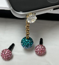3 Mixed Crystal Rhinestone Dust Earphone Plug Cover Stopper Cell Phone 3.5mm