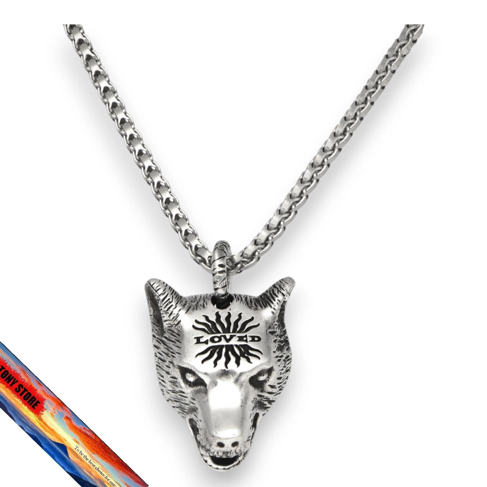 Collana GUCCI Rabbia Foresta Testa di Lupo Argento 925 Accessori Uomo Ciondol...