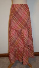 New Avenue Skirt 18/20 Plaid Peasant Maxi Linen Blend Elastic Waist