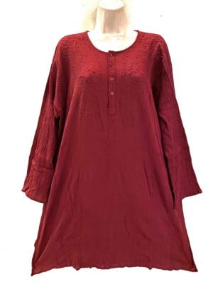 Geeta Bust 50 Hippie Boho Gypsy India Festival Embroidered Long Kurta TOP Burg