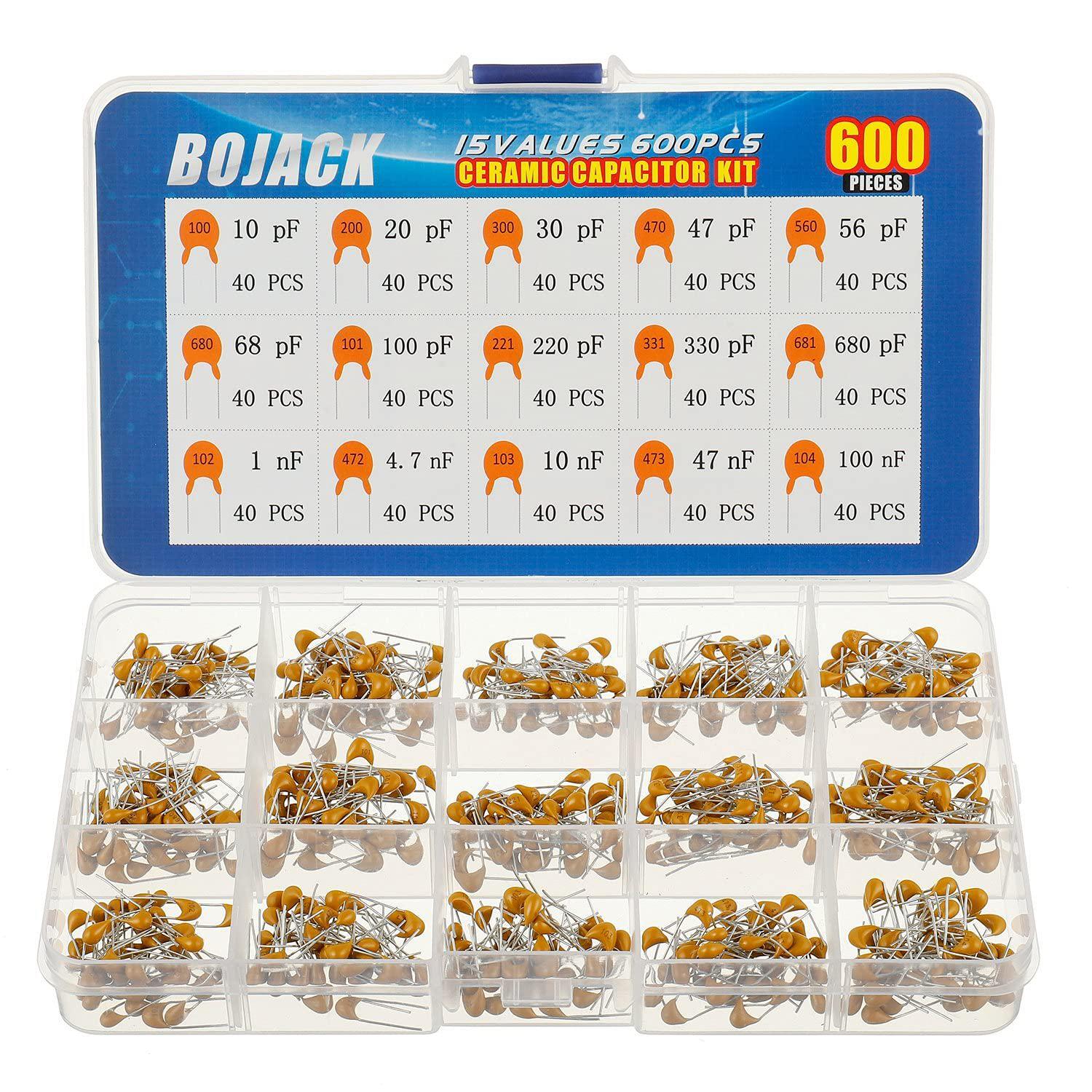 15 Values 600Pcs Ceramic Capacitor Assortment Kit Capacitors from 10pf to 100nF