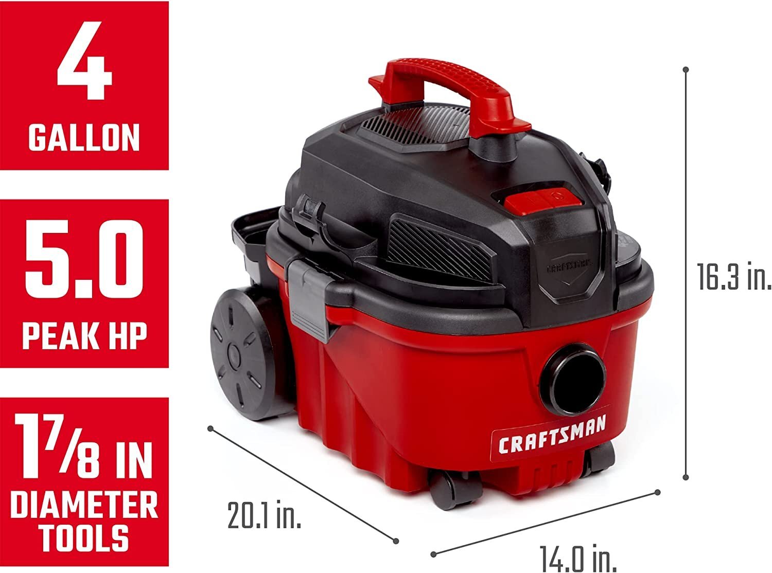 CRAFTSMAN CMXEVBE17040 4 Gallon 5.0 Peak HP Wet/Dry Vac, Portable Shop