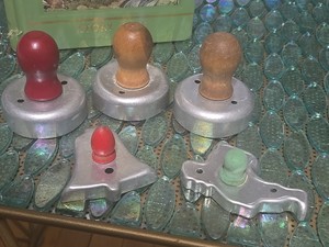 Vintage Lot Of 3 Biscuit Cutters . Two Cookie Cutters Santa & Bell Wooden Handle
