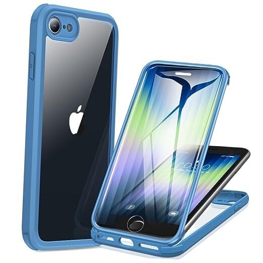 iPhone SE 2020 Case 2022/ iPhone 8 Case, Full-Body Glass Back with Capri Blue