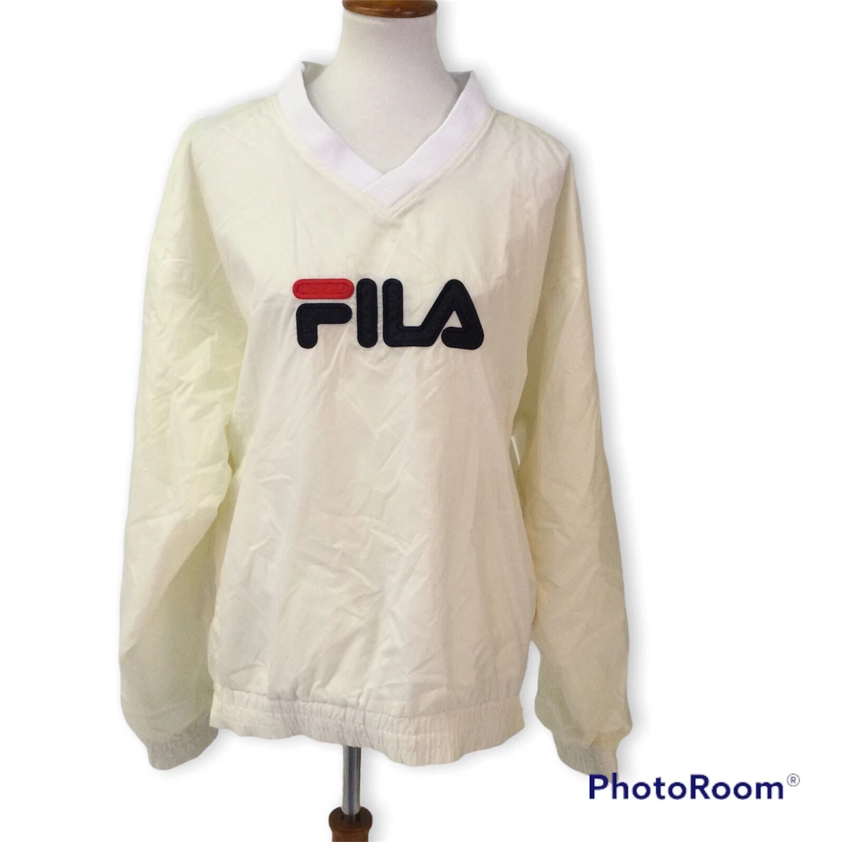 FILA Vtg 90s Golf Off White Nylon V neck Pullover Windbreaker Jacket Size XL