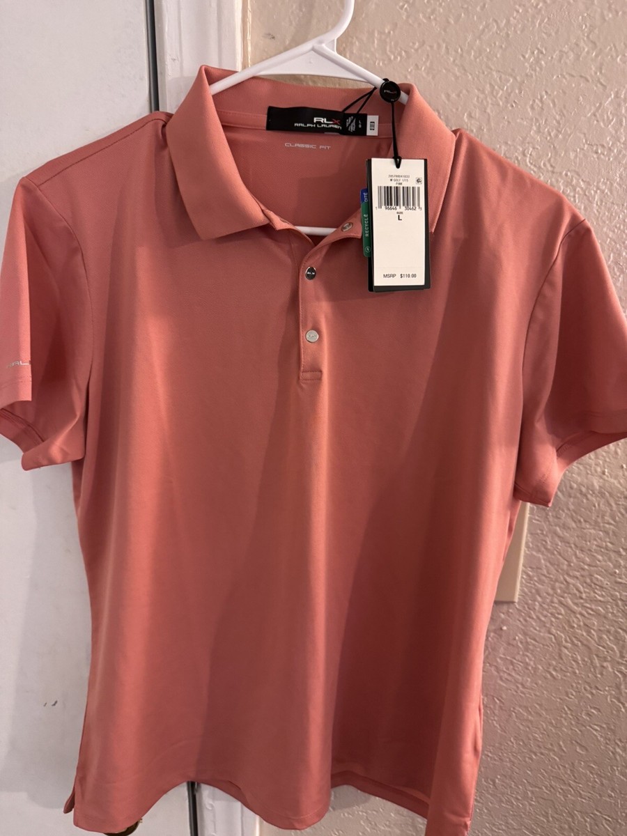 RLX Ralph Lauren Women's Dust Pink Pique Golf Polo Shirt Size Large $110