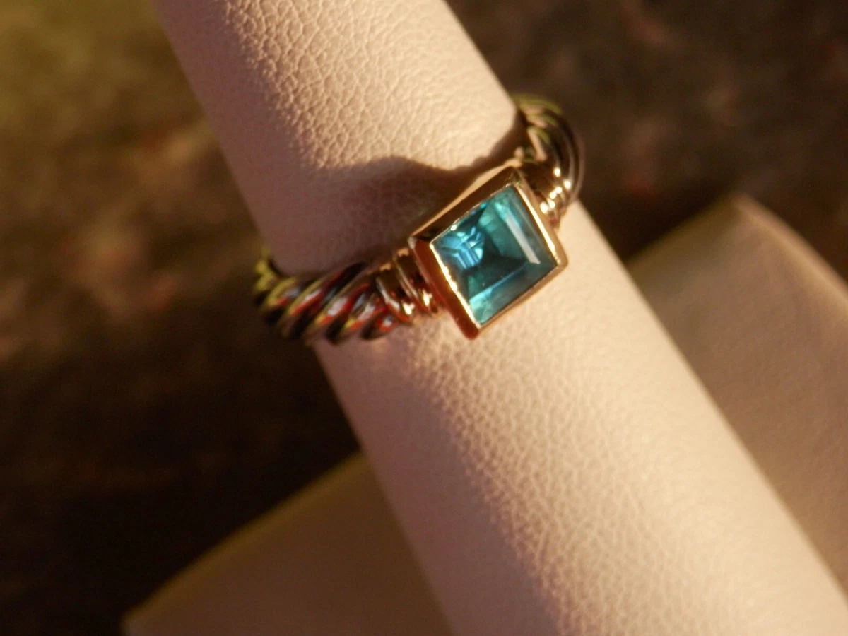David Yurman Sterling Silver 14K Gold Blue Topaz Novella Ring Sz 6