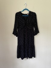 LOFT Floral Midi Dress Size S Black Empire Waist Ditzy Flower Modest Church