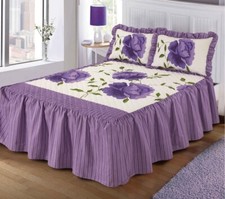 Rosaleen Quilted Bedspreads 23" Deep Frill Floral Print Pillowcase Bedding Set