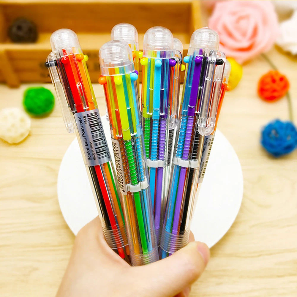 Hot 6in1 Multicolor Rainbow Ballpoint Ball Point Pen Students Office  Stationery