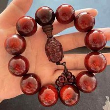 20mm Natural Wood Carved Buddha Head Prayer Beads Bracelet Lucky Amulet Rosary