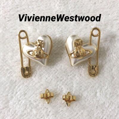 Vivienne Westwood Earrings Pierce ORIETTA Heart ORB Gold x Pearl