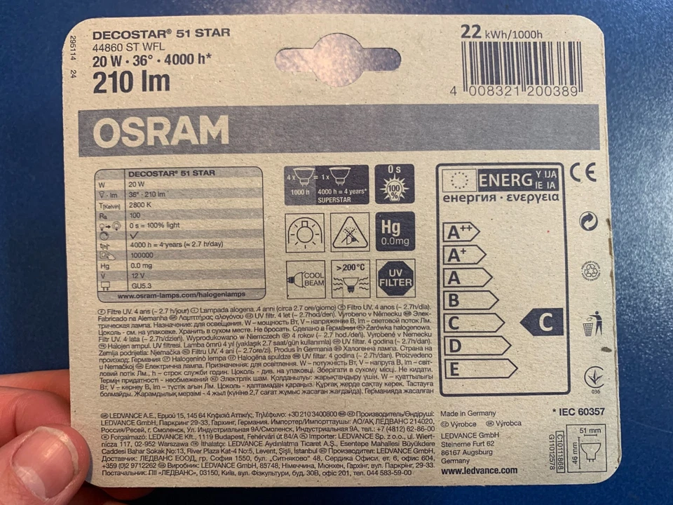 2X OSRAM HALOGEN STAR DECOSTAR 51 20W GU5.3 12V 36° 44860 ST WFL 210LM 4,000H - Image 3 of 3