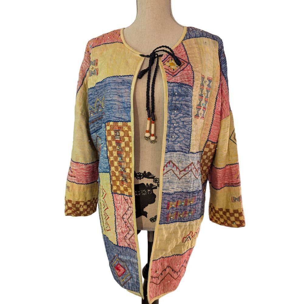 JA Resort Silk Patchwork Jacket Boho Chic Artsy C… - image 1