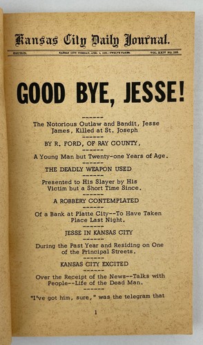 Good Bye Jesse James, 1882 News Clippings on Death of Jesse James,1967 Facsimile - Picture 10 of 10