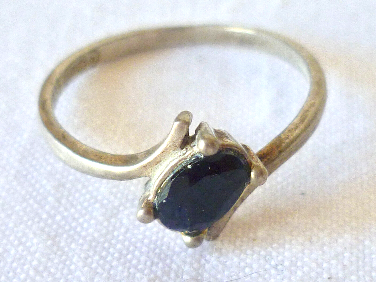 Bague Ancienne En Argent Massif Et Pierre Noire – Taille 54, Occasion Bon état, Pierre Améthyste
