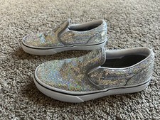 Kids Vans Classic Slip-On Micro Sequins Silver Size 2.5k
