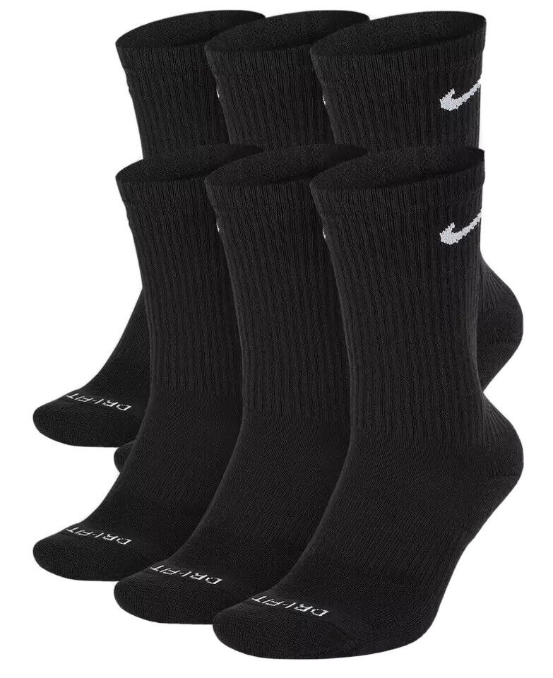 Nike Men's Everyday Plus Cushioned Crew Socks 3 Or 6 Pack Black Sx6897