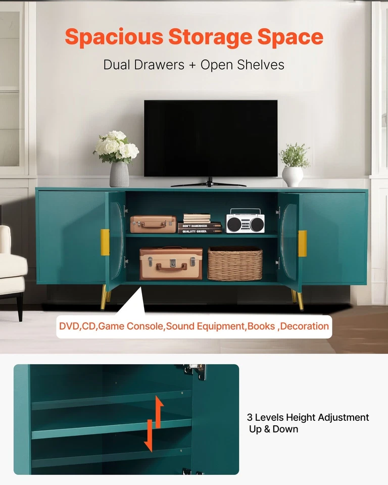 75-дюймовая подставка для телевизора — современный дизайн со стеклянными дверцами и местом для хранения - Изображение 4 из 4