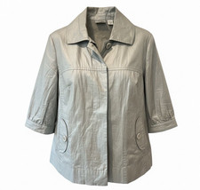 Chicos Silver Gray Shimmer 100 Coated Linen 3/4 Sleeve Jacket Womens S Casual