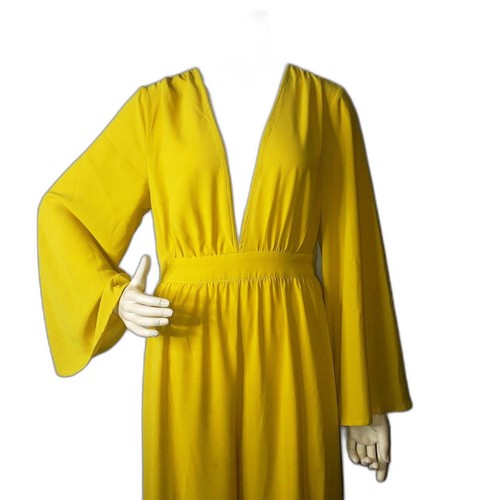 SHEIN Tuta Donna Grande Giallo Manica Lunga Profonda Scollo V Boho Flowy Poly - Foto 3 di 8