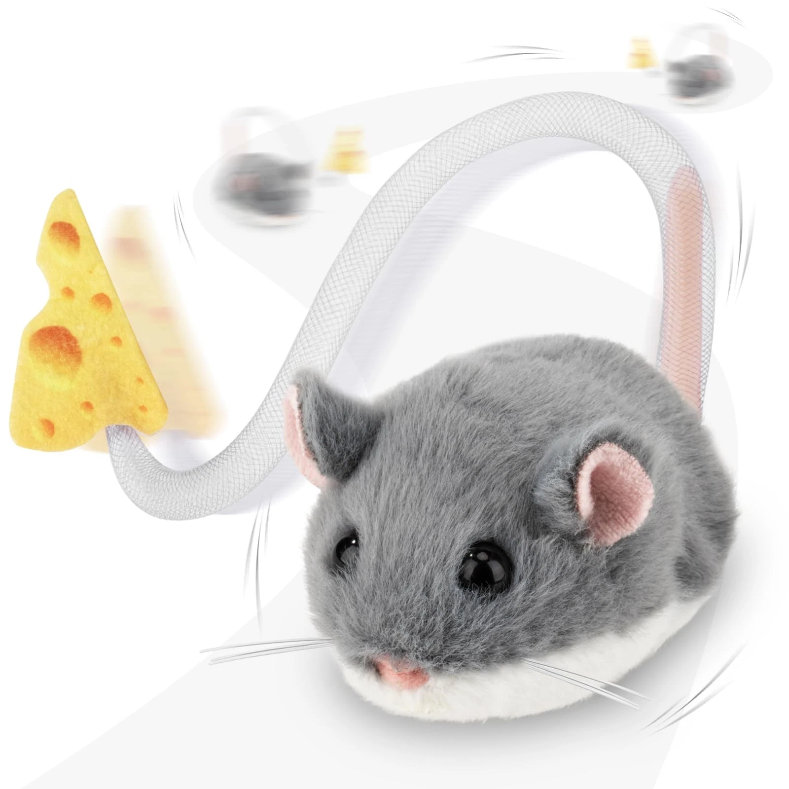 Interactive MigiMouse Cat Toy 360° Rolling & Spin with Mesh Plastic Tail for ...