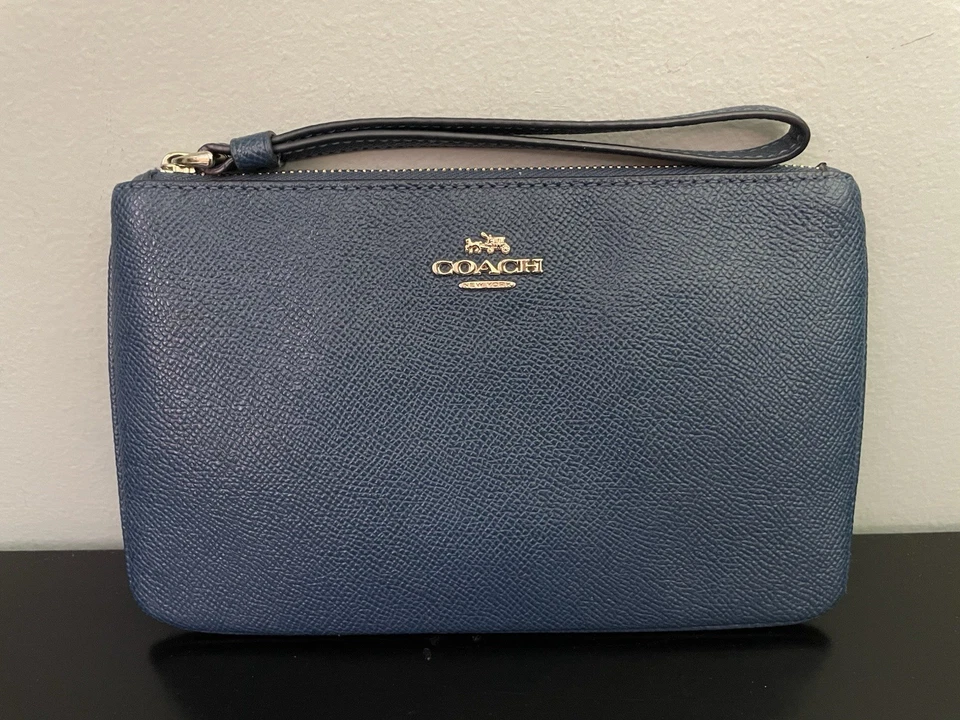 COACH Blue Polished Pebble Leather Wallet Clutch Wristlet Gold Hardware,  Strap - Image 2 of 4