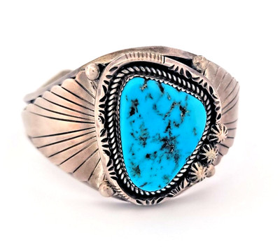  Vintage GILBERT ADAKAI Sterling Silver & Turquoise Braclet, 62 Grams -Signed 