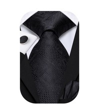 Black Paisley Striped Mens Tie and Handkerchief Cufflinks Tie Set for Men Wed...