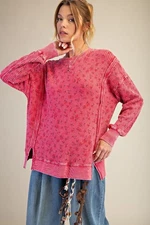 Easel Women's Floral Thermal Knit Washed Long Sleeve Top in Poppy Red
