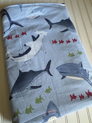 Pottery Barn Kids Blue Shark Bite Duvet Cover Ocean Full / Queen Bed