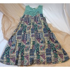 Kori America Boho Hippie Chic Geometric Minidress Aqua Webbed Halter Size S