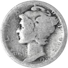 1925 S Mercury Dime 90% Silver About Good AG