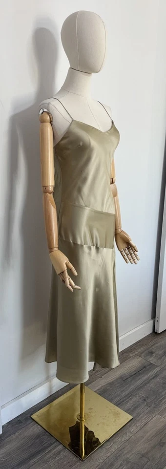 Vestido sin Mangas De Colección Y2K Express Talla 3/4 Seda Satén Corte Sesgado Hada Color Champán Foto 3 de 4