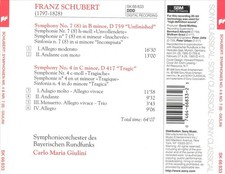 SCHUBERT: SYMPHONIEN NR. 4  7 8 "UNVOLLENDETE" NEW CD
