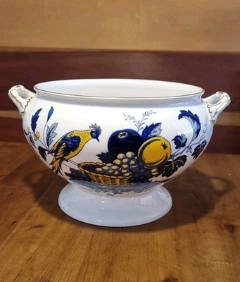 Spode Blue Bird Terrine Schüssel groß ohne Deckel Goldrand am Fuß geklebt