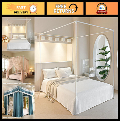 Sturdy Twin Canopy Bed Frame Posts - Metal Poles & Corner Brackets for Bedroom U